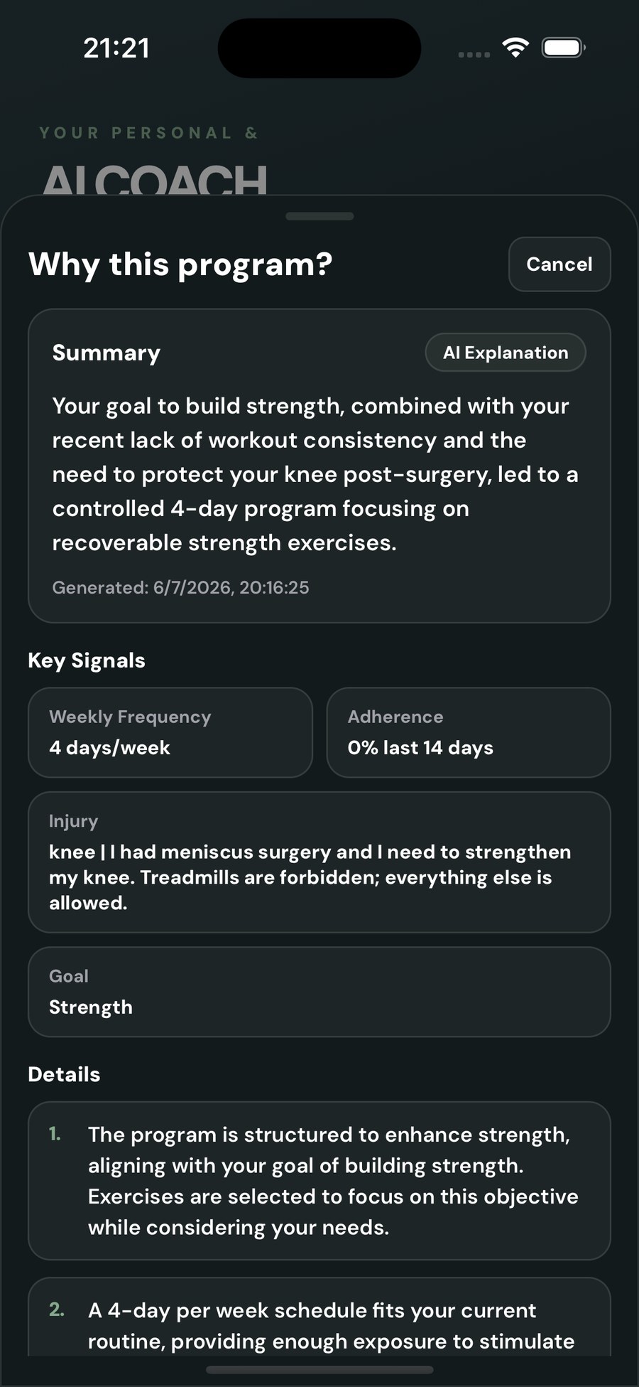 AI Coach explanation